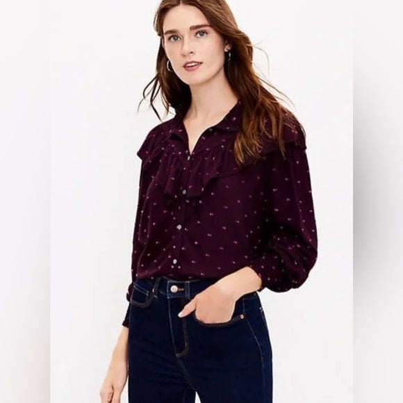 Purple Pink Ruffled Button Up M