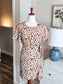 Tan Black Print Dress S