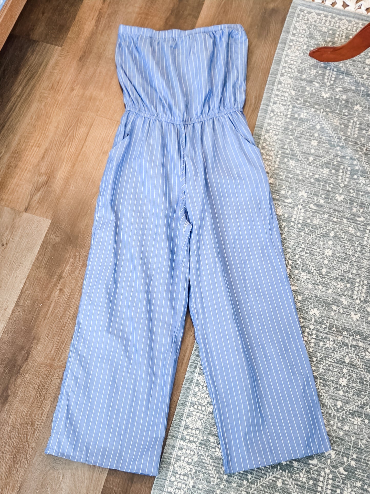 Blue Cotton Strapless Jumpsuit M
