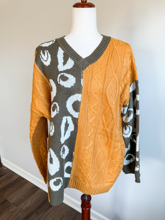 Yellow Green Animal Print Sweater L