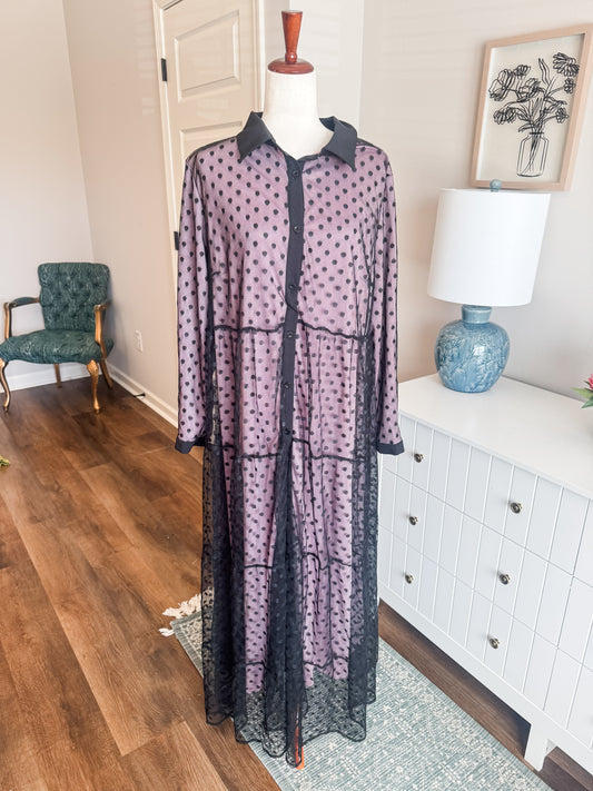Black Purple Polka Dot Maxi Dress 2X