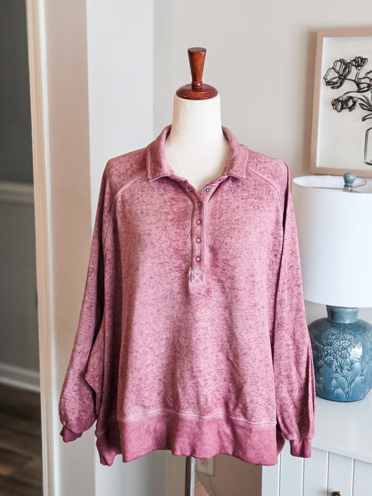 Pink Mineral Wash Pullover 3X