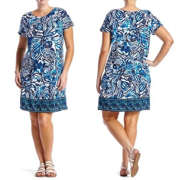 Blue White Floral Dress L