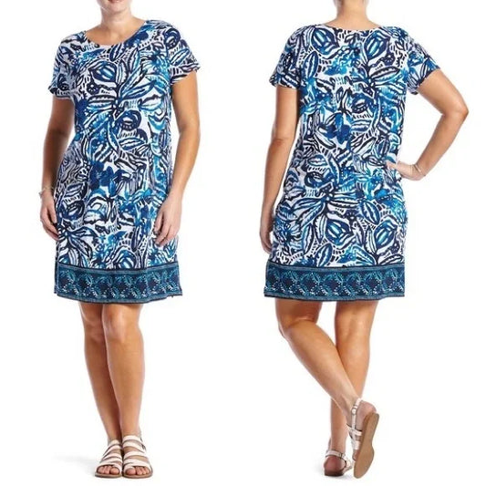 Blue White Floral Dress L