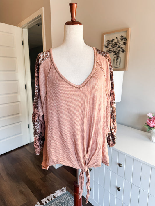 Orange Print Sleeve Top L