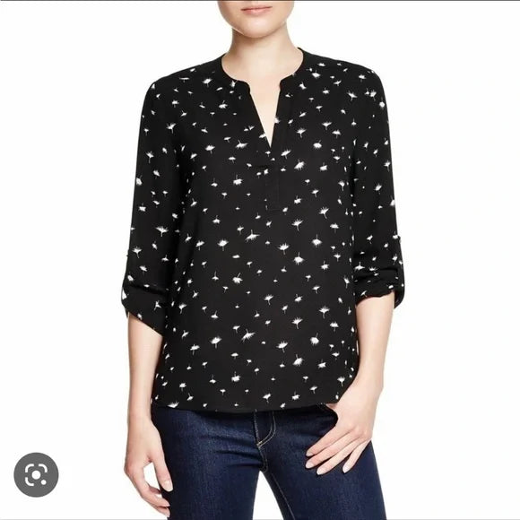 Black White Dandelion Print Top S