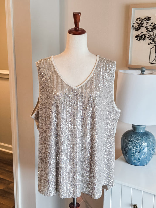 Tan Sequined Tank 2X
