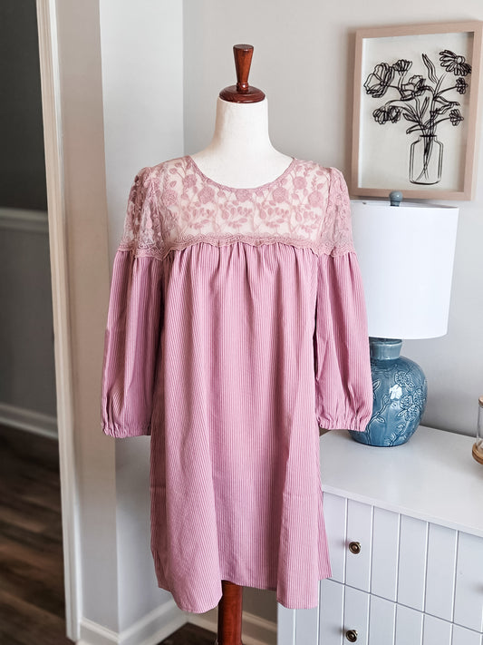 NEW Mauve Lace Yoke Mini Dress S