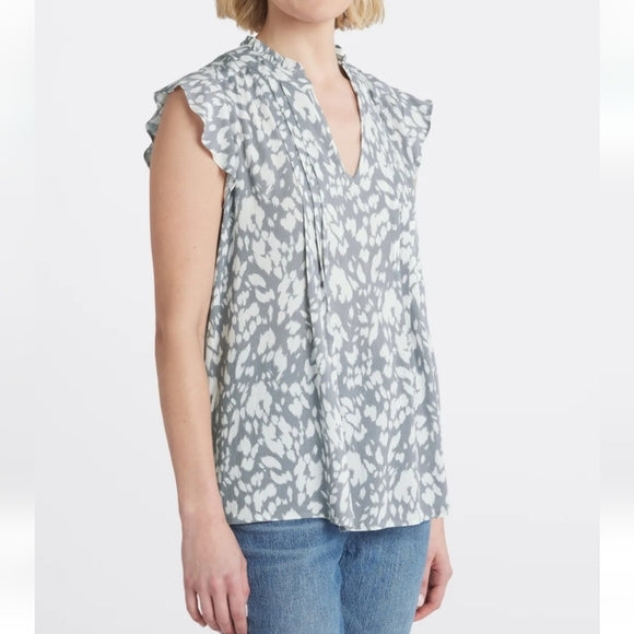 Gray White Print Top M