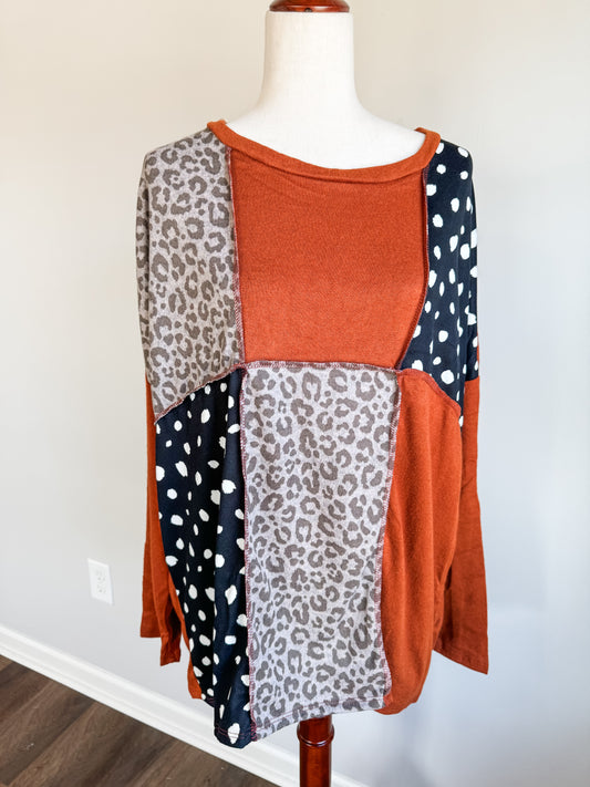 Orange Black White Colorblock Top 2X