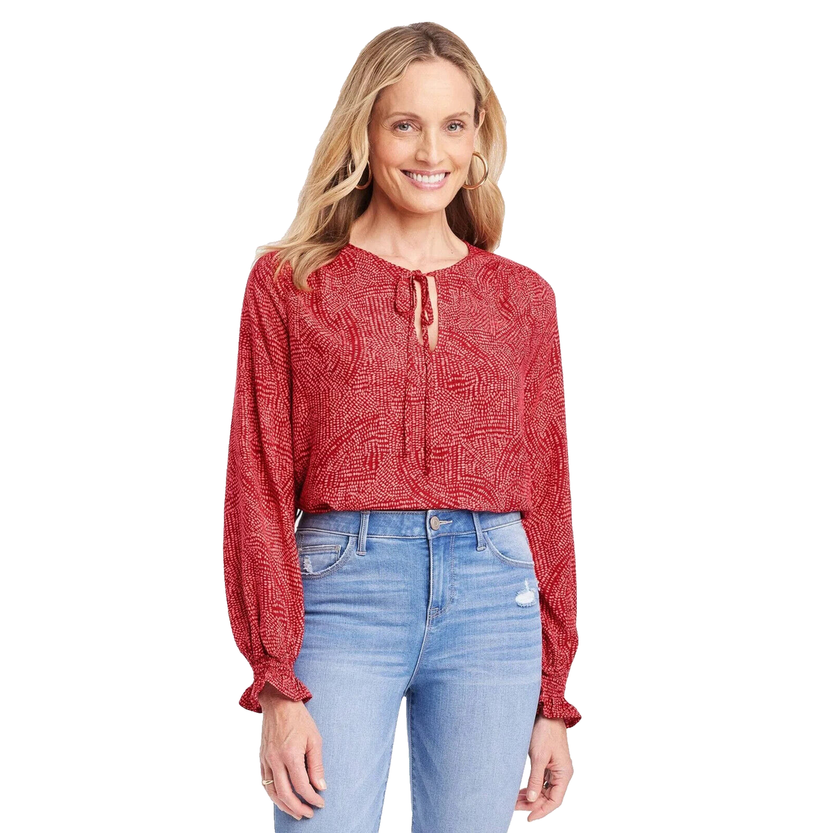 Rust Peach Print Blouse L
