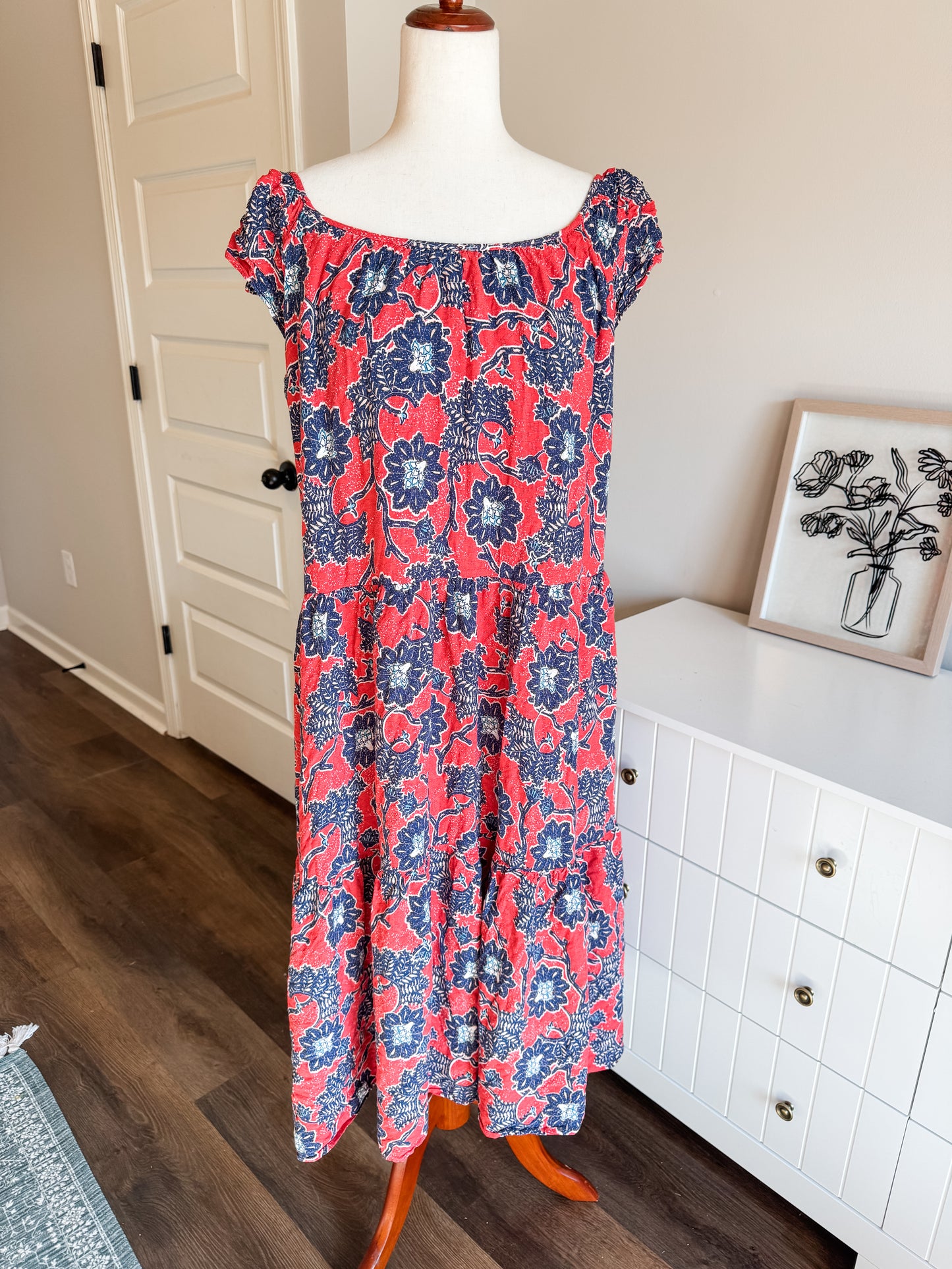 Red Navy Floral Maxi Dress XL