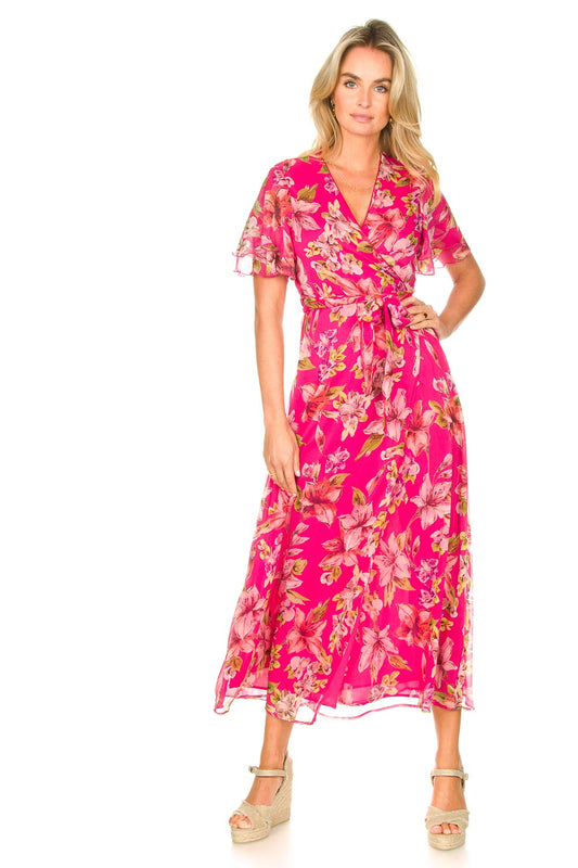Pink Orange Green Floral Maxi Dress XL