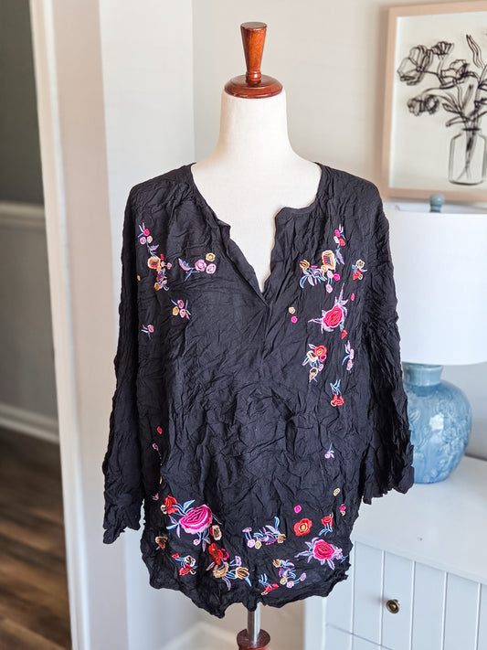 Black Embroidered Top 1X