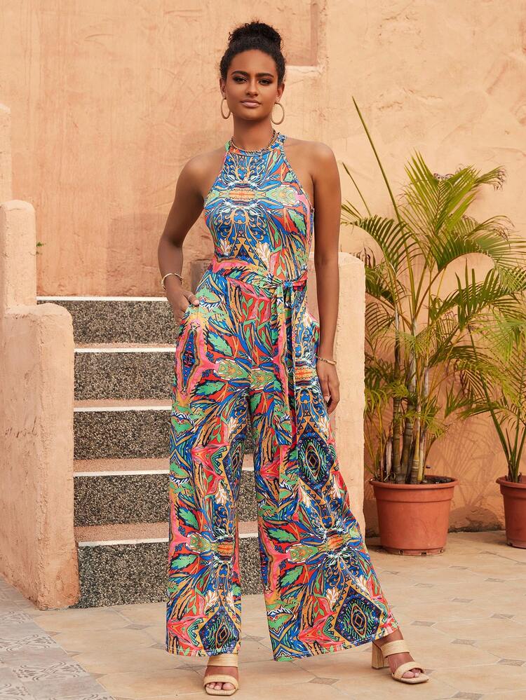 Multi Color Print Jumpsuit 2-3X