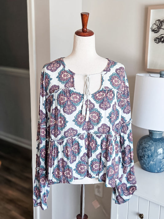 Pink Teal Print Top XL-1X