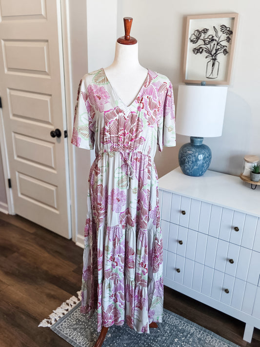 NEW Taupe Pink Red Floral Dress