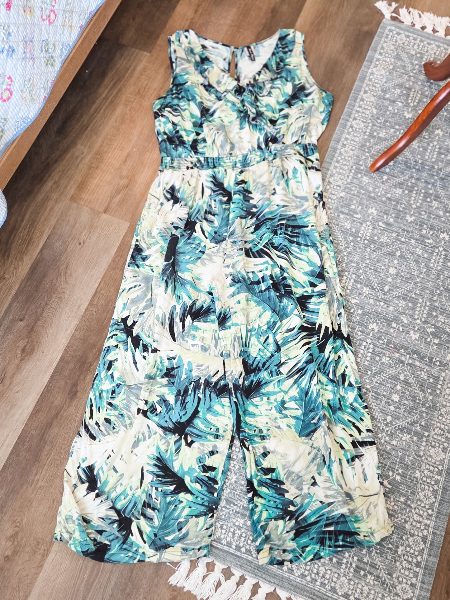 Green Black Print Jumpsuit 2X