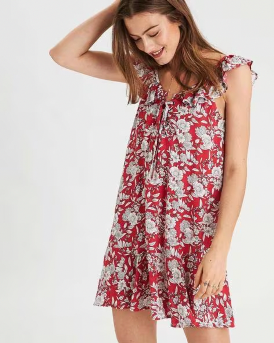 Red Floral Sundress XS
