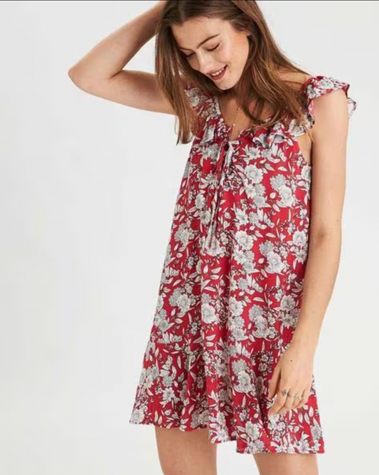 Red Floral Sundress XS