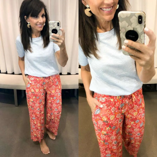 Red Floral Capri Pants MP