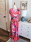 Coral Floral Maxi Dress 1-2X