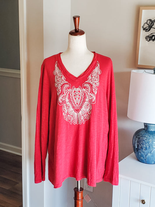 Red White Cotton Top 1X