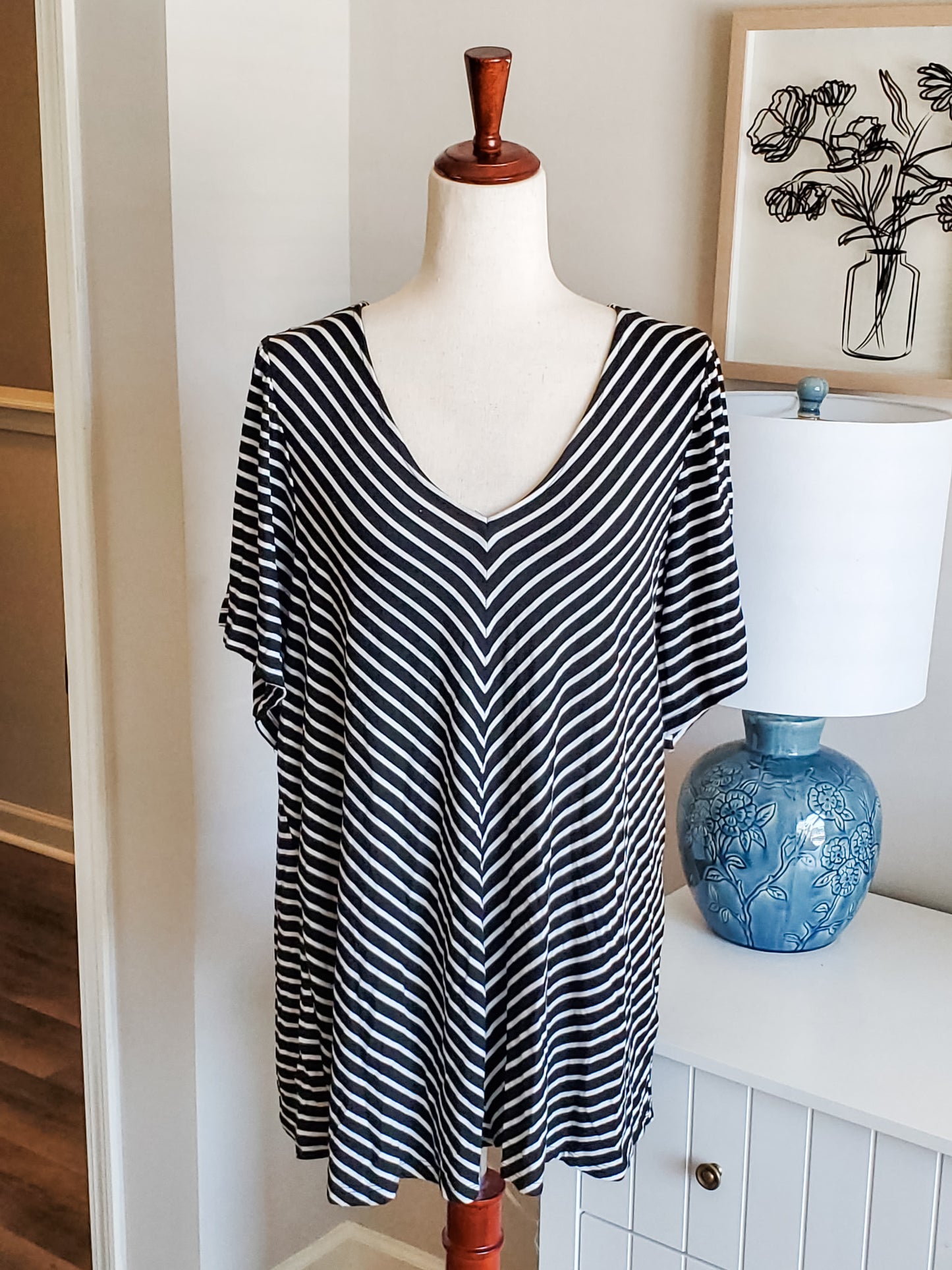 Black White Striped Top 2X