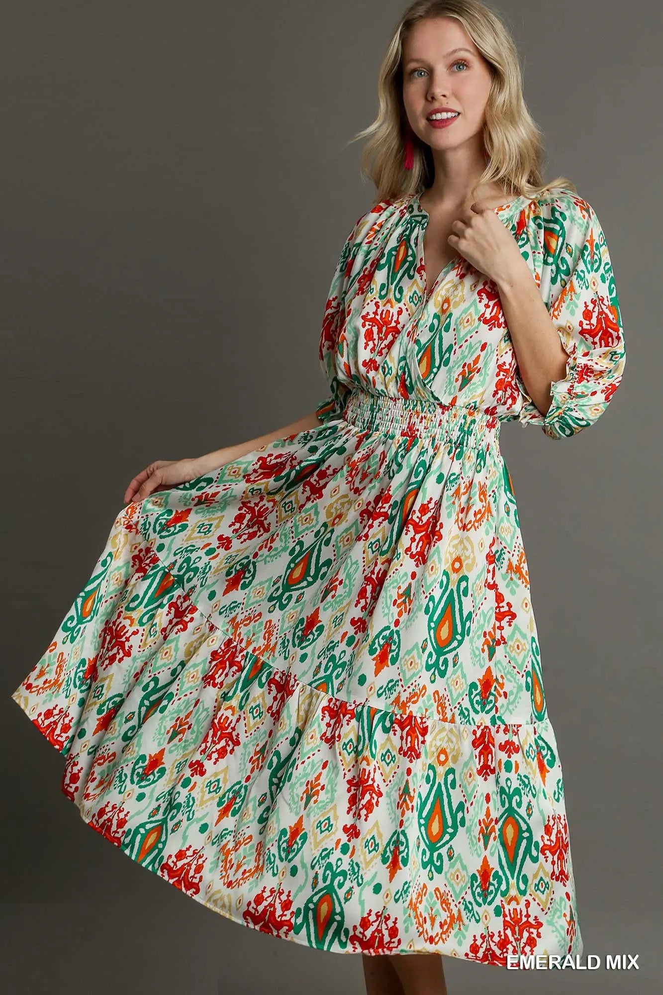 NEW Green Red Orange Print Dress