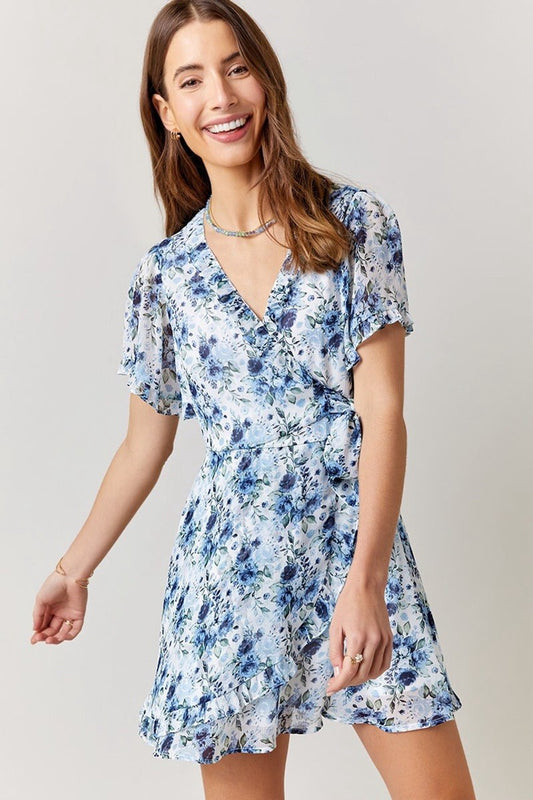 Blue Green Cream Floral Dress XS/S