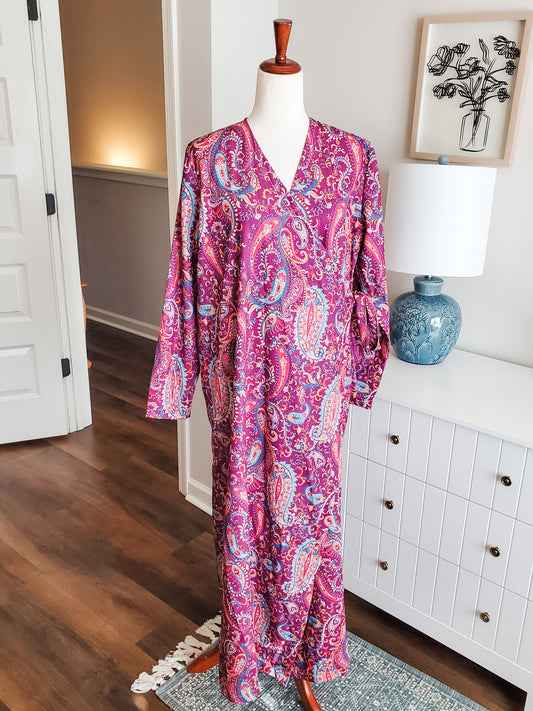 Purple Paisley Maxi Wrap Dress L