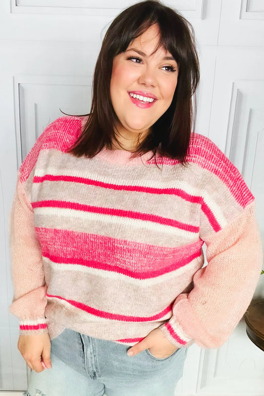 Pink Striped Sweater 2X