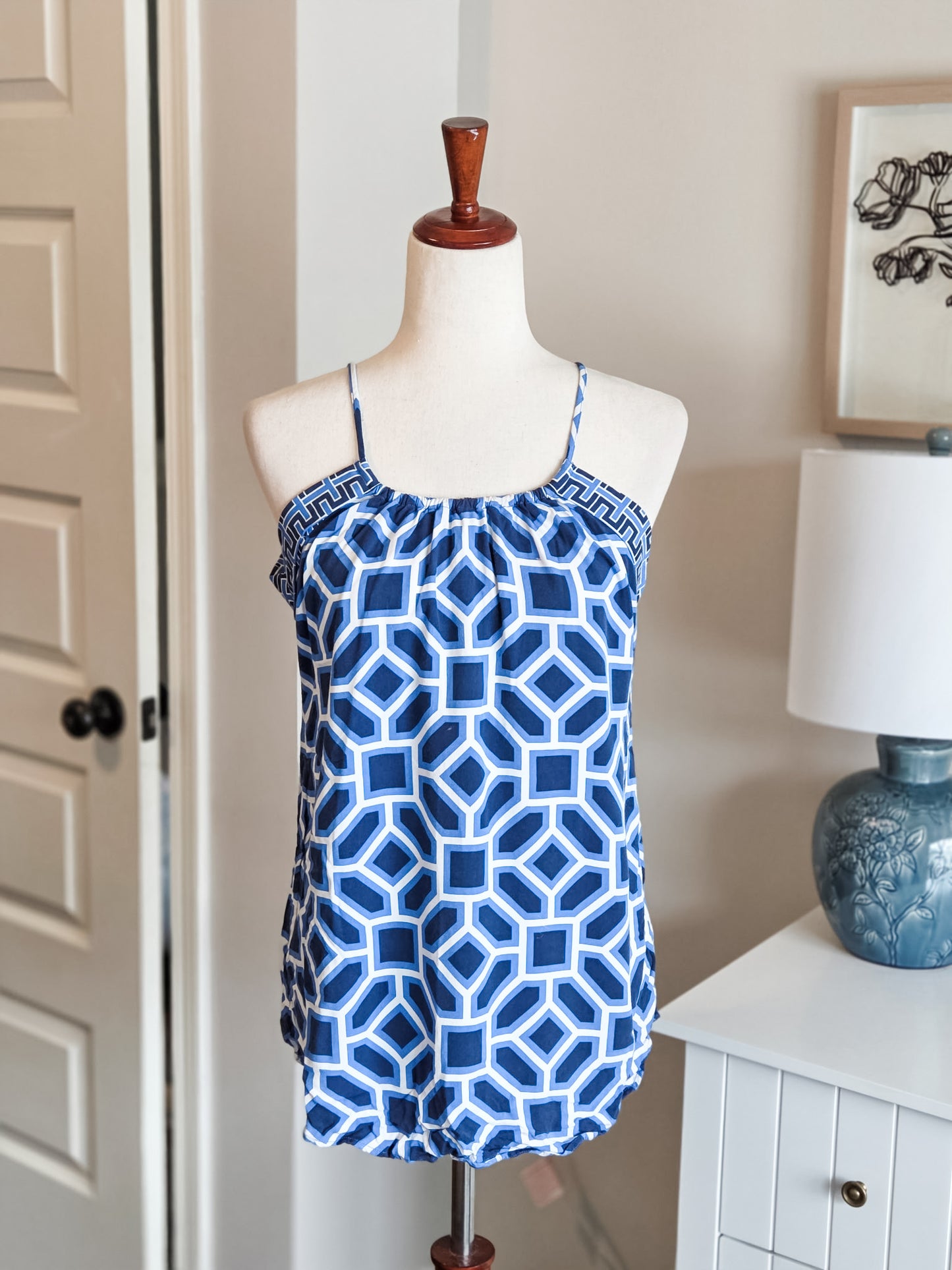 Blue White Print Tank S