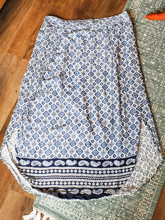 Blue White Print Maxi Skirt XXL