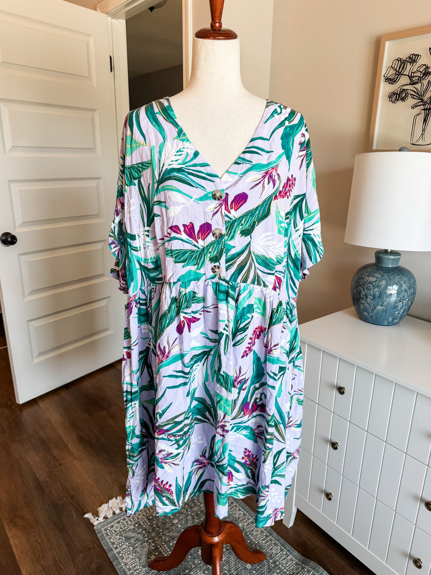 Purple Tropical Floral Dress 3X
