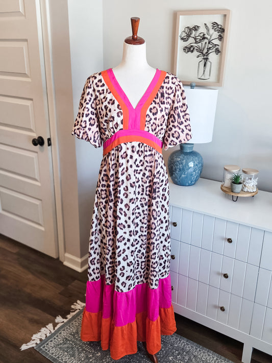 Animal Print Pink Orange Maxi Dress S/M