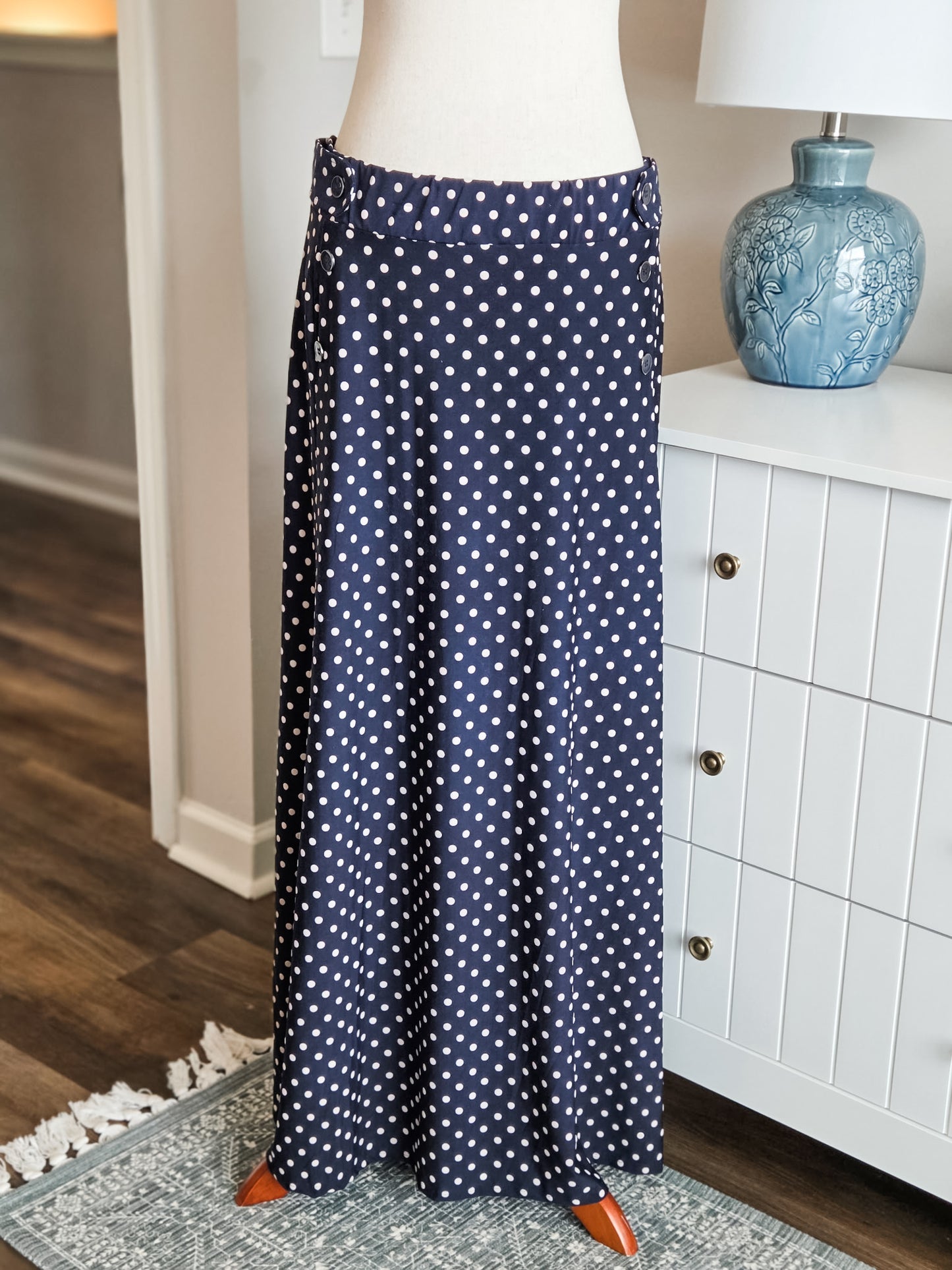 Navy Polka Dot Maxi Skirt XL
