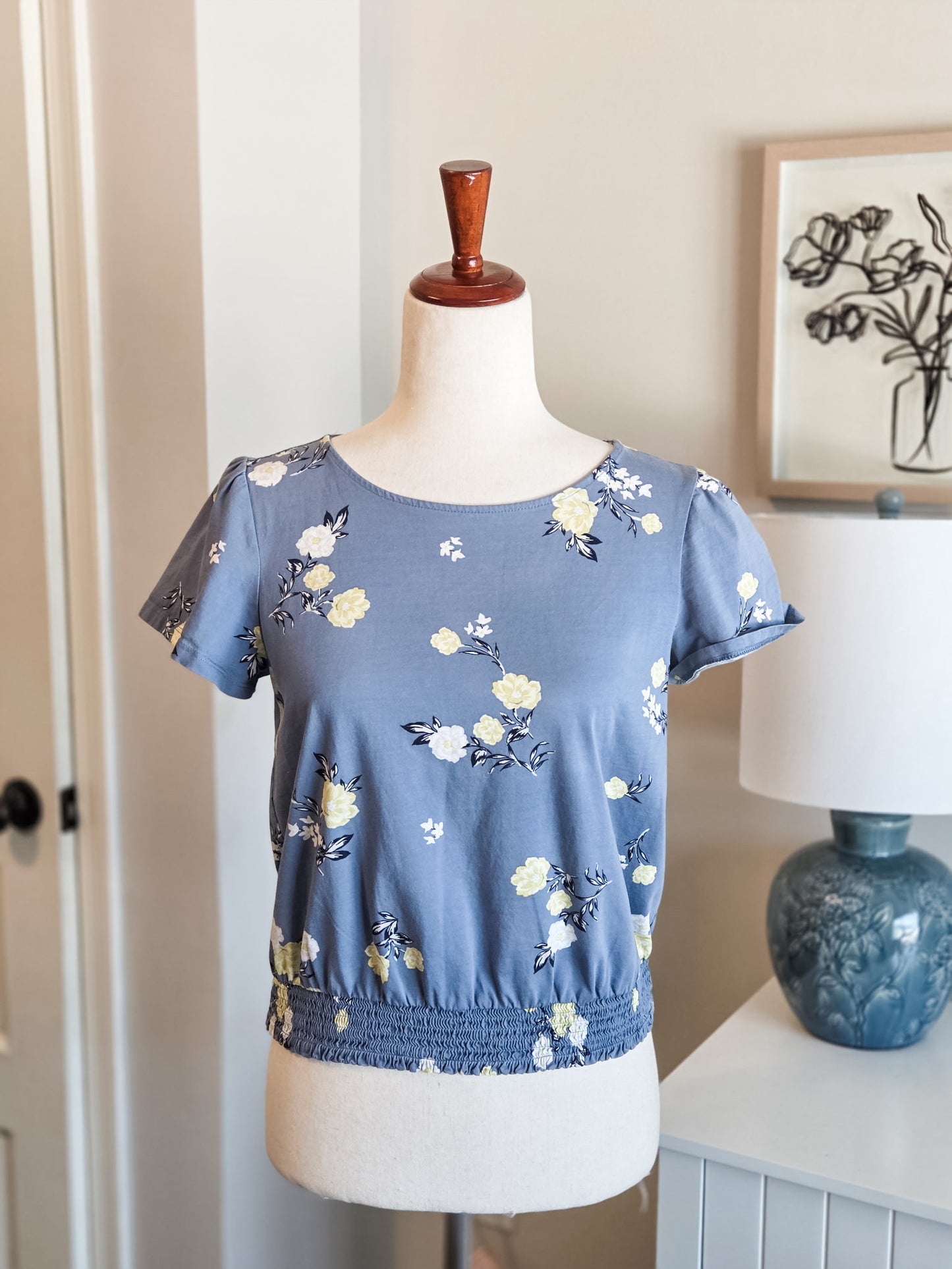 Blue Cotton Floral Top SP