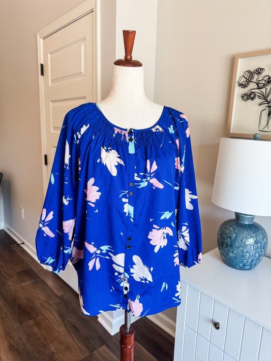Blue Floral Button Up M