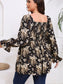 Black Brown Smocked Floral Top XL