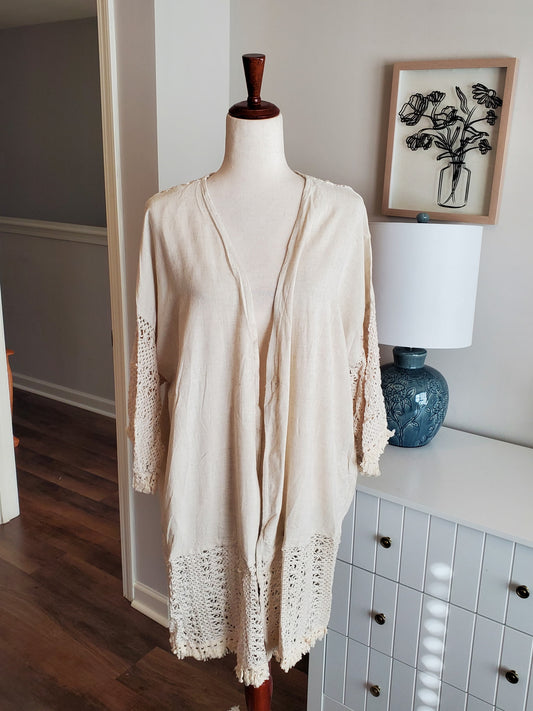NEW Linen/Cotton Kimono Cardigan :: Oatmeal+Black