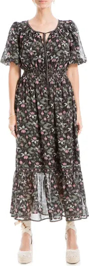 Black Pink Green Floral Maxi Dress XL