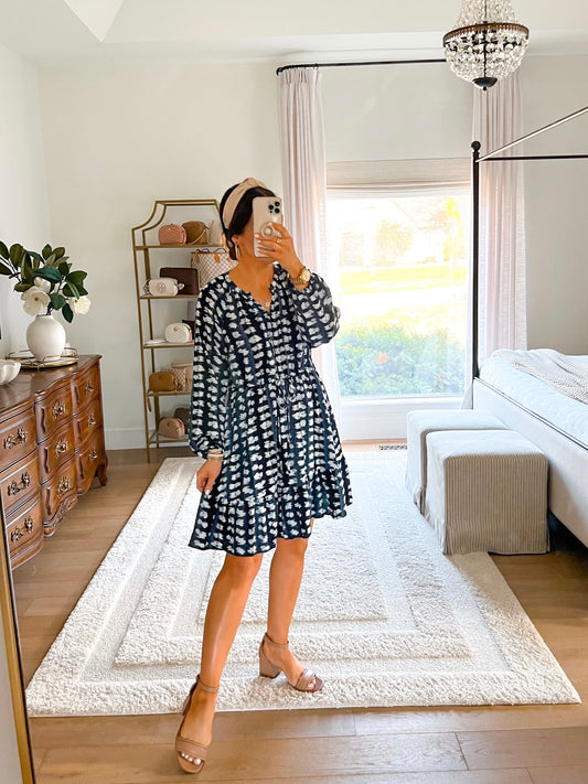 Navy White Print Dress XL