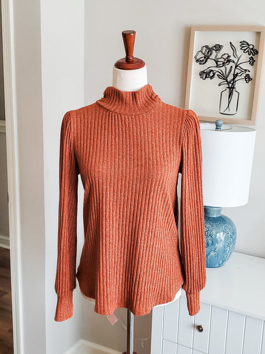 Orange Ribbed Sparkly Top S