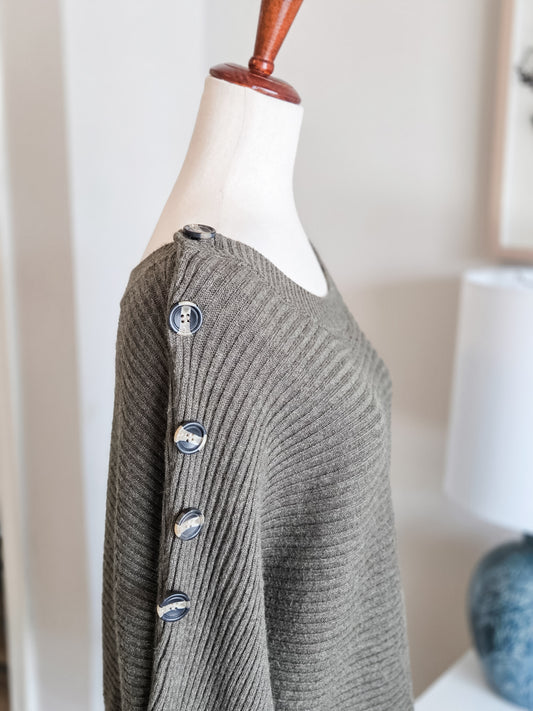 Green Shoulder Button Sweater M