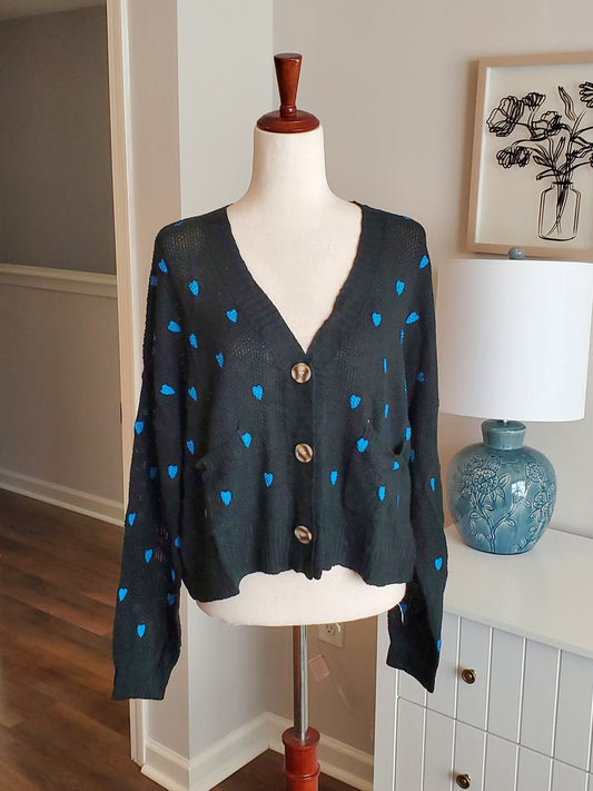 NEW Black Blue Heart Cardigan