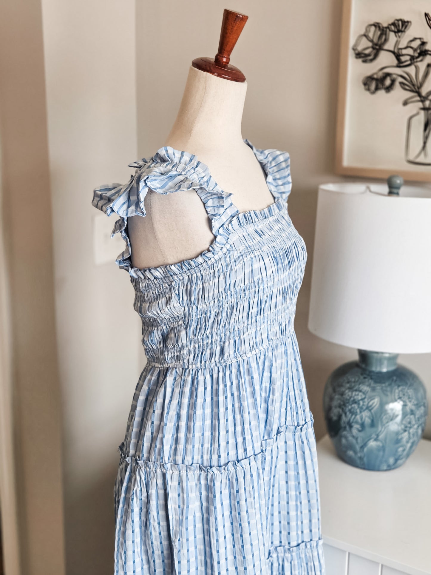 NEW Blue White Smocked Dress