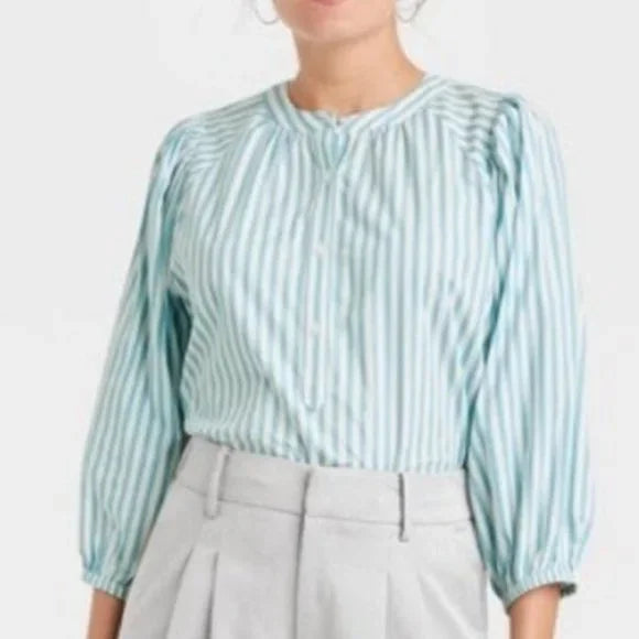 Green White Striped Button Up XL/XXL