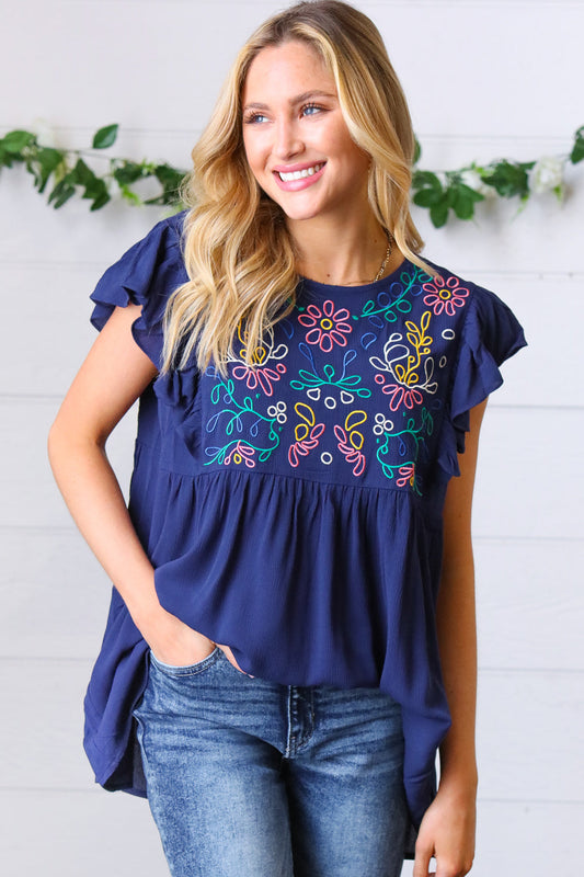 NEW Navy Embroidered Top S