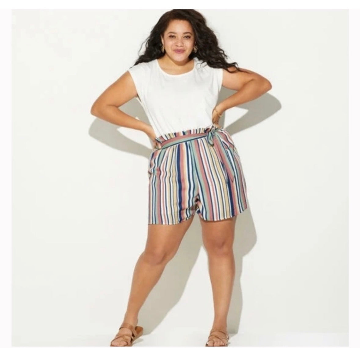 White Striped Romper 2X